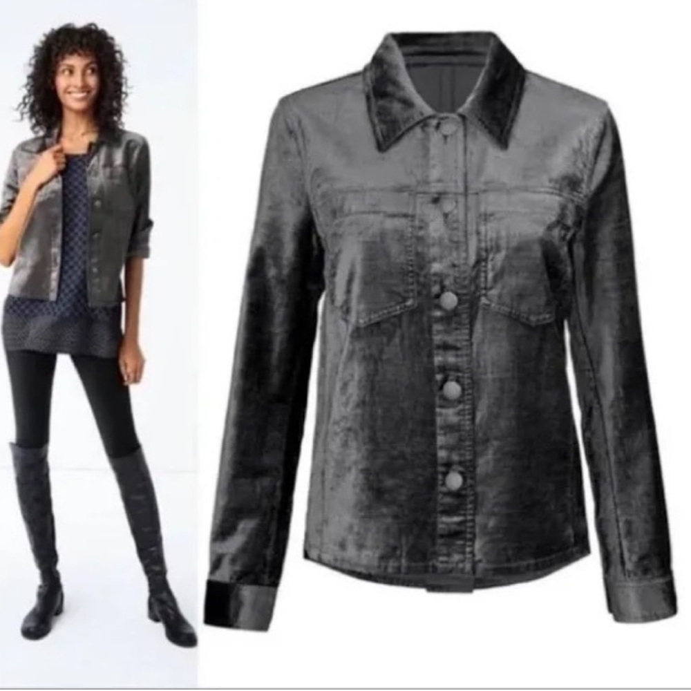 CABI women’s Tuesday Topper Charcoal Velvet Shirt Jacket sz XS preloved
#3730 - Picture 1 of 8